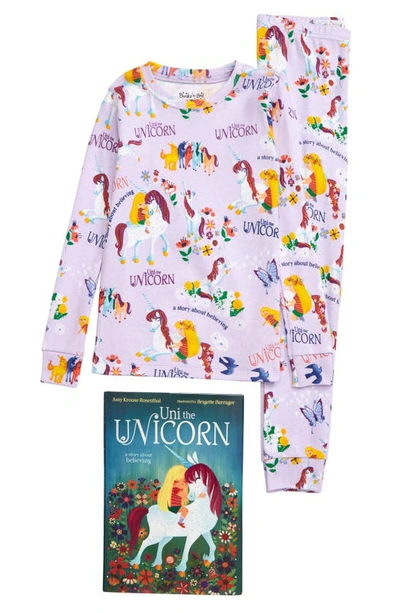 Shop Books To Bed Uni The Unicorn Fitted Two-piece Pajamas & Book Set In Purple