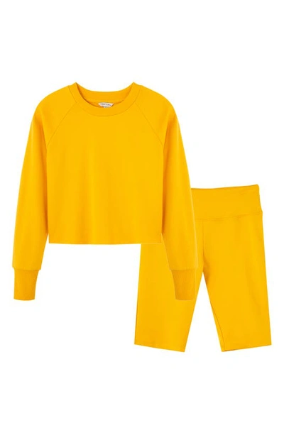 Shop Habitual Girl Kids' Luella Sweatshirt & Bike Short Set In Yellow