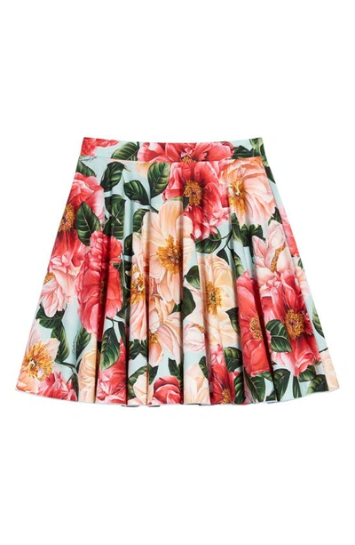 Shop Dolce & Gabbana Kids' Camellia Print Poplin Skirt In Pink Camelie