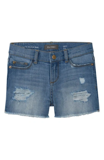 Shop Dl 1961 Kids' Lucy Ripped Cutoff Denim Shorts In Frost Distressed