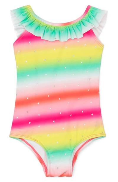 Shop Hatley Kids' Shimmer Rainbow Ruffle One-piece Swimsuit In Pink