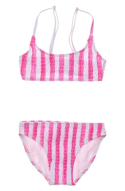 Shop Snapper Rock Kids' Fiesta Stripe Smocked Two-piece Swimsuit In Pink
