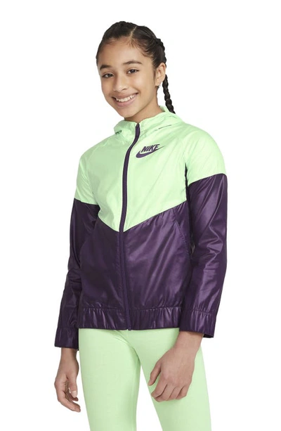 Shop Nike Sportswear Kids' Windrunner Water Repellent Hooded Jacket In Vapor Green/ Grand Purple