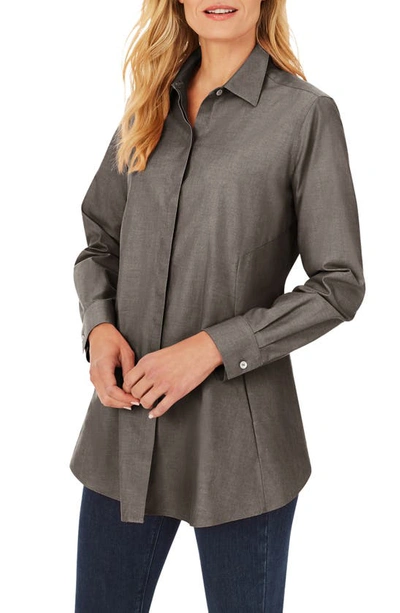 Shop Foxcroft Cici Non-iron Tunic Blouse In Charcoal