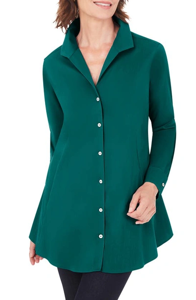 Shop Foxcroft Cecilia Non-iron Button-up Tunic Shirt In Evergreen