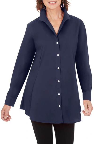 Shop Foxcroft Cecilia Non-iron Button-up Tunic Shirt In Navy