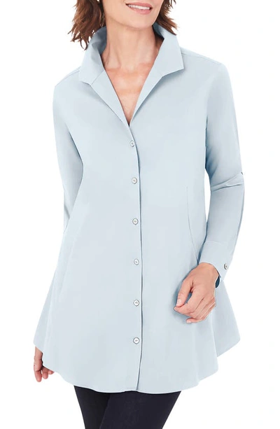 Shop Foxcroft Cecilia Non-iron Button-up Tunic Shirt In Serene Blue