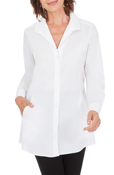 Shop Foxcroft Cecilia Non-iron Button-up Tunic Shirt In White