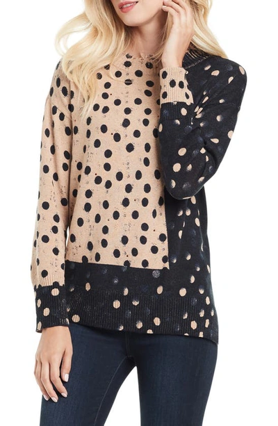 Nic + Zoe Mix & Mingle Colorblock Dot Print Sweater In Neutral Multi