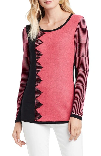 Shop Nic + Zoe Outer Angle Cotton Blend Sweater In Pink Multi
