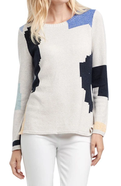 Shop Nic + Zoe Easy Pieces Cotton Blend Crewneck Sweater In Blue Multi
