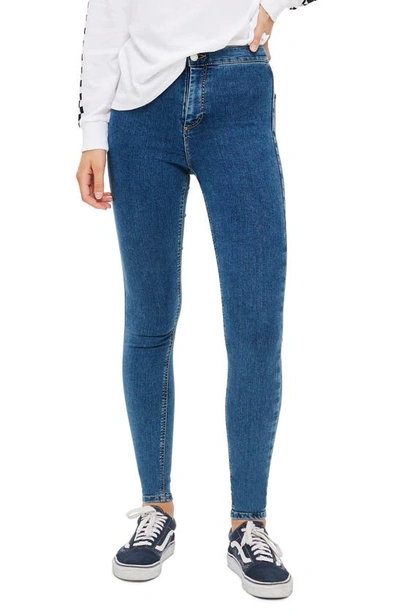 Shop Topshop Joni Moto Skinny Jeans In Mid Denim