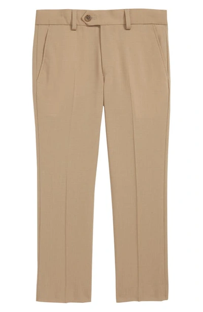 Shop Tallia Solid Wool Blend Flat Front Trousers In Tan