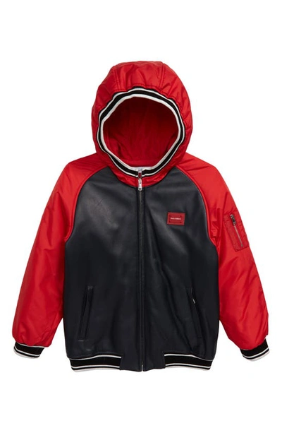 Shop Dolce & Gabbana Hooded Bomber Jacket In Red/ Blue