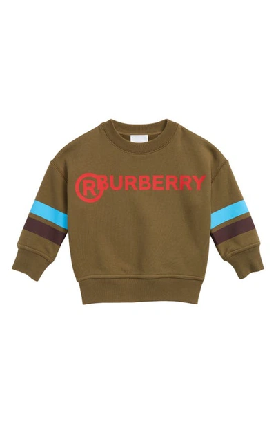 Shop Burberry Kids' Gary Logo Stripe Cotton Sweatshirt In Khaki Green Melange