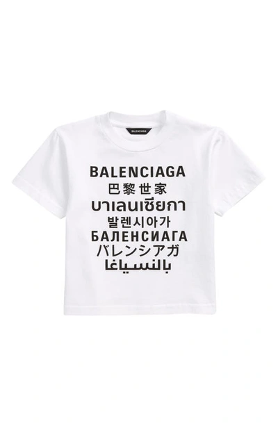 Shop Balenciaga Kids' Logo Graphic Tee In White/ Black