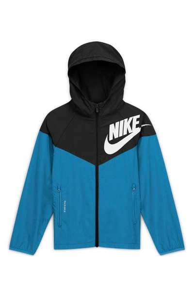 Shop Nike Kids' Sportswear Windrunner Jacket In Black/ Laser Blue/ White