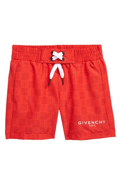 Shop Givenchy Kids' 4g Logo Board Shorts In Red