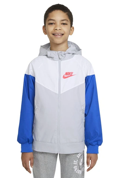 beschaving Heel veel goeds Dertig Nike Kids' Windrunner Water Resistant Hooded Jacket In Gray Fog/summit  White/laser Blue | ModeSens