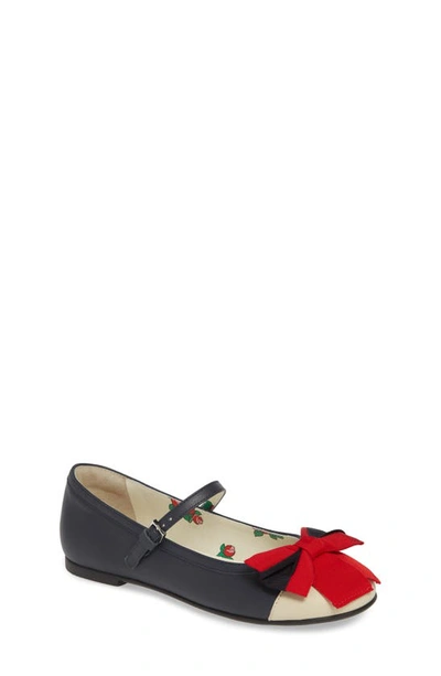 Shop Gucci Web Bow Mary Jane Flat In Blue/ Red/ White