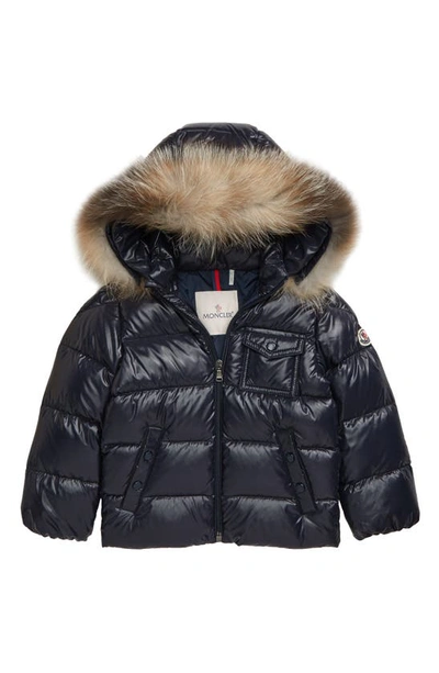 Shop Moncler K2 Water Resistant Hooded Down Puffer Jacket With Genuine Fox Fur Trim In Navy