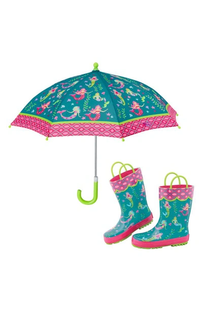 Shop Stephen Joseph Print Rain Boots & Umbrella Set In Mermaid