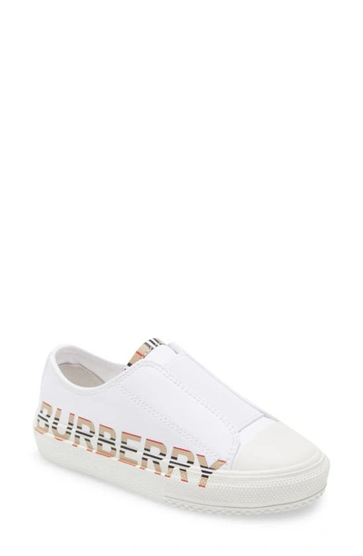 Shop Burberry Mini Larkhall Slip-on Sneaker In White
