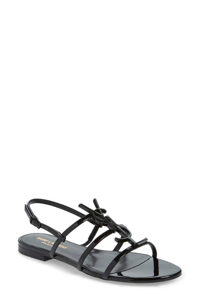 Shop Saint Laurent Cassandra Logo Sandal In Black/ Chrome Black