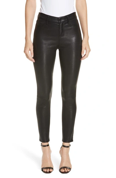 Shop L Agence Adelaide High Waist Crop Leather Jeans In Noir