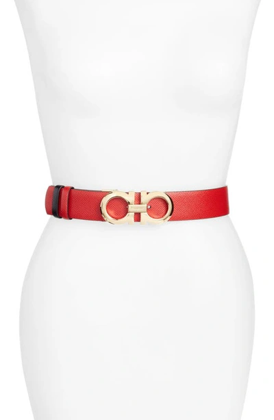 Shop Ferragamo Reversible Gancini Calfskin Leather Belt In Lipstick/ Nero