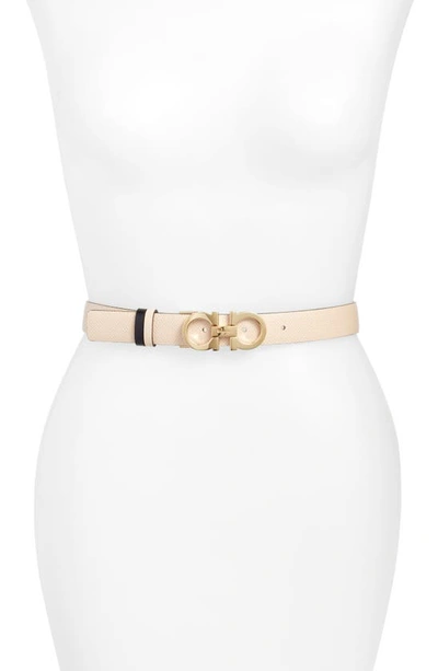 Shop Ferragamo Reversible Gancini Calfskin Leather Belt In Macadamia/ Nero