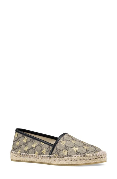 Shop Gucci Logo Espadrille Flat In Beige