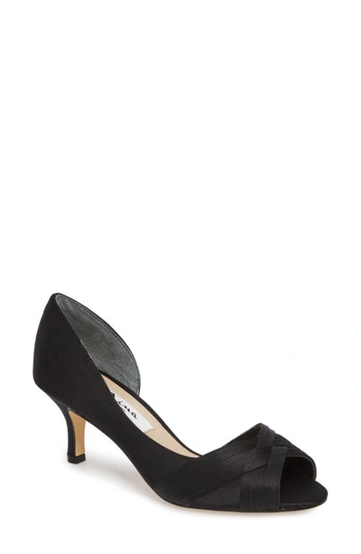 Shop Nina Contesa Open Toe Pump In Black Satin