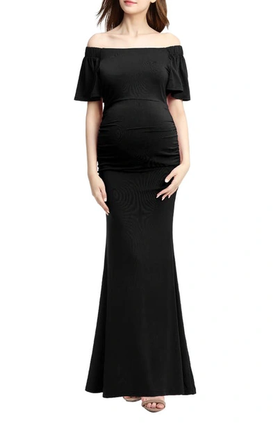 Shop Kimi And Kai Abigail Off The Shoulder Maternity Trumpet Gown In Black