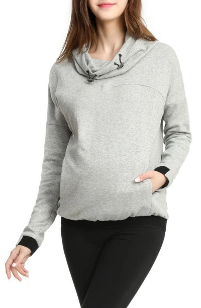 Shop Kimi And Kai Samara Cowl Neck Maternity/nursing Hoodie In Gray