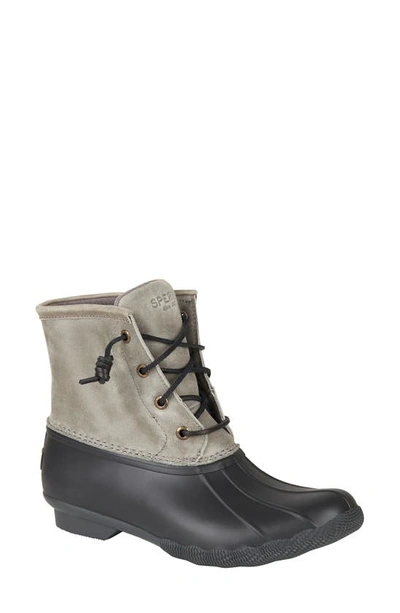 Shop Sperry Saltwater Waterproof Rain Boot In Black/ Grey