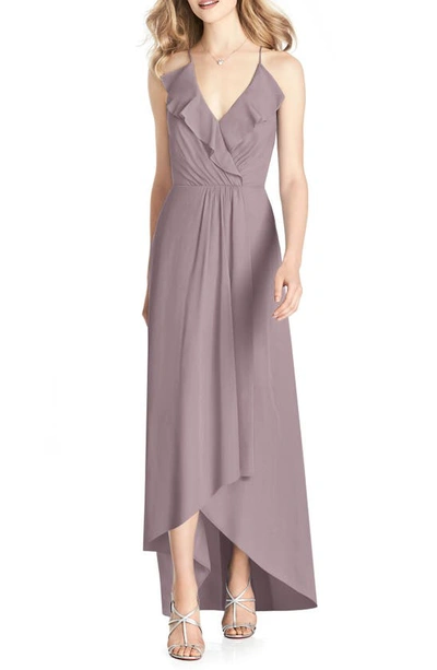 Shop Jenny Packham Ruffle High/low Chiffon Gown In Dusty Rose