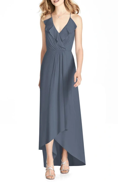 Shop Jenny Packham Ruffle High/low Chiffon Gown In Silverstone