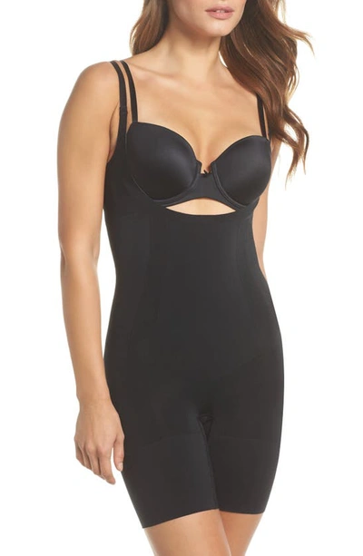 Shop Spanxr Oncore Open Bust Mid Thigh Shaper Bodysuit In Very Black