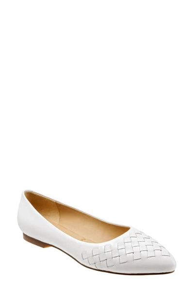 Shop Trotters Estee Pointed Toe Flat In White Leather