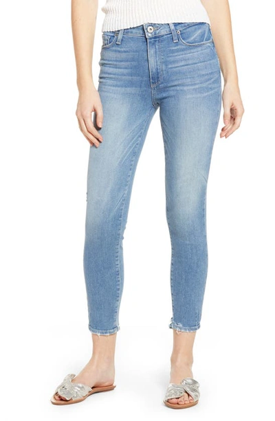 Shop Paige Hoxton Transcend Vintage High Waist Crop Skinny Jeans In Atterbury W/ Torn Back Hem