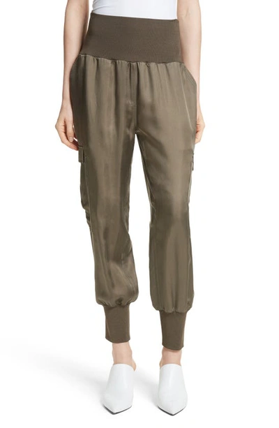 Shop Cinq À Sept Giles Cupro Crop Cargo Joggers In Olive