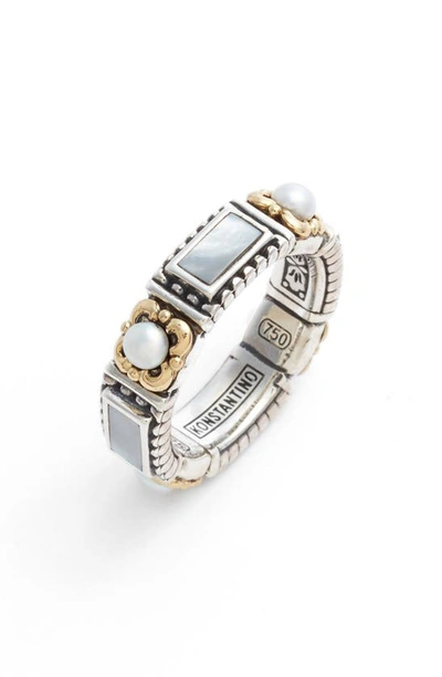Shop Konstantino Etched Sterling Silver & Pearl Band Ring In Silver/ Gold/ White