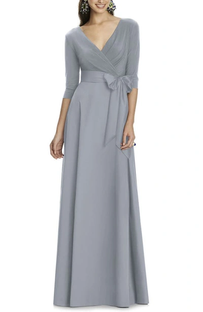 Shop Alfred Sung Jersey & Mikado A-line Gown In Platinum