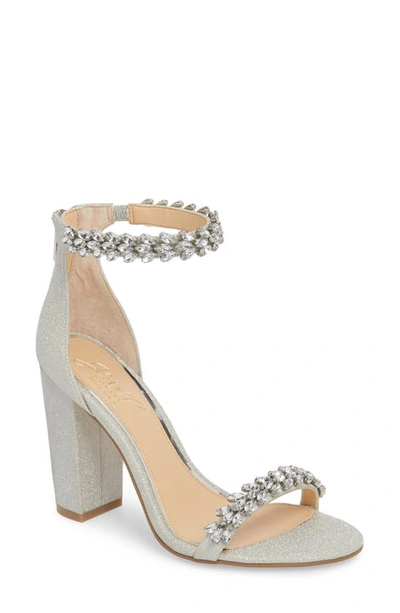 Shop Jewel Badgley Mischka Jewel By Badgley Mischka Mayra Embellished Ankle Strap Sandal In Silver Glitter Fabric
