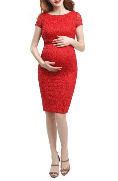 Shop Kimi And Kai Nancy Stretch Lace Maternity Dress In Red