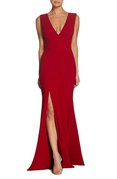 Shop Dress The Population Sandra Plunge Crepe Trumpet Gown In Garnet