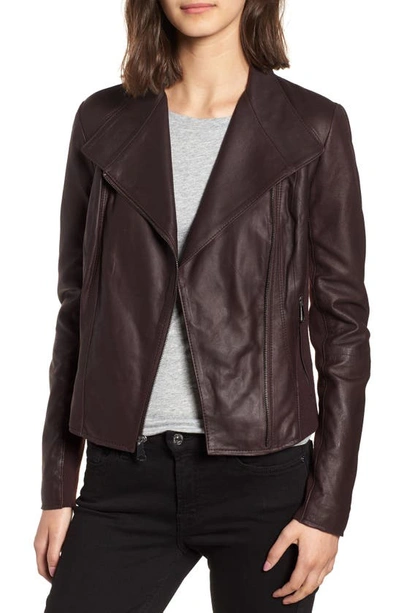Shop Andrew Marc Felix Stand Collar Leather Jacket In Burgundy