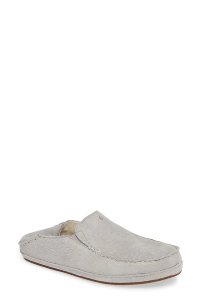 Shop Olukai Nohea Nubuck Slipper In Pale Grey/ Pale Grey Leather