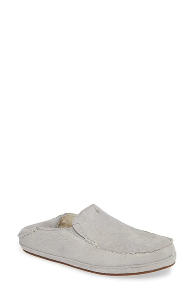Olukai Nohea Nubuck Slipper In Pale Grey/ Pale Grey Leather